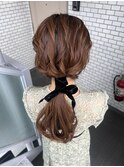 ローポニー　ベロアリボン　参列ヘア　結婚式ヘア