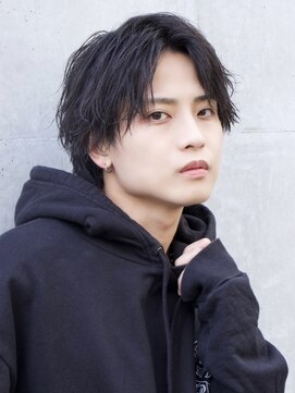 エイド 渋谷(aid) 無造作センターパート黒髪束感コンマバングミニウルフ