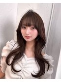 盛れるぱっつん前髪/韓国風レイヤーヨシンモリ/透明感ベージュ