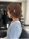 △癖毛風ボブパーマミディアムゆるふわパーマベージュカラー
