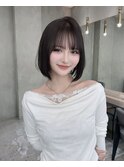 オリーブグレー/前髪/ボブ/マロンベージュ/レイヤーカット/小顔