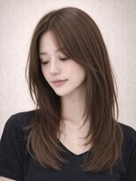 ロティー 天神(loty)&nbsp;レイヤー 顔周りカット センターパート ブラウン 透明感カラー