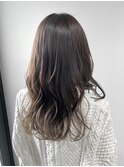 小顔ニュアンスセミロング暗めベージュカラーエアリーカール