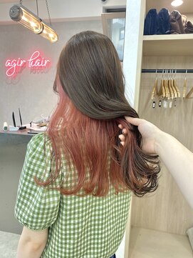 アジールヘア 赤羽駅南口店(agir hair) コーラルピンクインナーカラーイヤリングカラーイルミナカラー