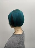 ボブ/ターコイズ/寒色/ハイトーン