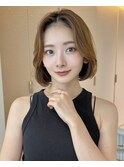 韓国ボブ/顔まわりカット/ミルクティーブラウン
