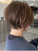 小顔カットショートボブ大人可愛いアッシュオリーブ