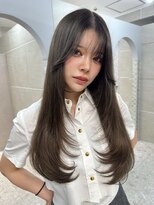 アンジェリカラボ 梅田店(ANGELICA LABO)&nbsp;韓国風くびれレイヤーカット×グレージュ×透明感ブラウン川又