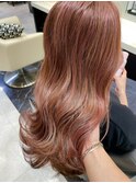ピンクベージュハイライト艶感ふんわりカールお客様ヘア☆