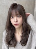 くびれヘア/韓国/透け感/くすみカラー/ロング/ベージュカラー