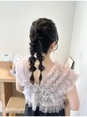 お呼ばれツインポニーテールヘアセット