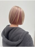 ボブ切りっぱなしデザインカラーアンブレラカラーベージュピンク