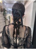 編みおろしツイン　リボンアレンジ　ポニーテール　20代30代