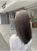 ミディアムレイヤーオリーブブラウン顔周りカット岡山南中央町