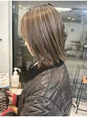 外国人風コントラストハイライト/グレージュ/ボブ