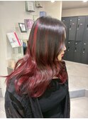 19113_黒髪ワインレッドハッシュカットワンホンヘア韓国巻き