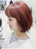 赤髪 レッド ボブ 切りっぱなし ワンレングス シースルー