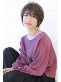 ローライトアッシュブラウン小顔毛先パーマワンサイドショート