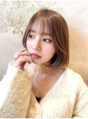 小顔ヘア　ヌーディーカラー　韓国ボブ　切りっぱなしボブ