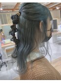 ブリーチありのアッシュグリーン