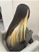 13209ブリーチ＆インナーカラー黒髪金髪ホワイトブロンドロング