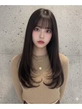 ヘアーズ ベリー 二日市店(hairs BERRY) ショコラグレージュ韓国風くびれセミディ顔周りレイヤー小顔効果