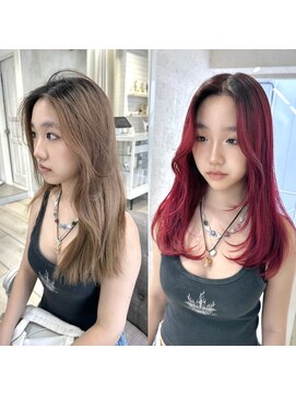 シーン(seen) ●小顔似合わせカット顔まわりロングレイヤーカシスレッド●