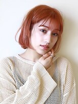 ヘアメイク アージュ 天神西通り店(HAIR MAKE age)&nbsp;オレンジブラウン　切りっぱなしボブ　ぱっつん前髪