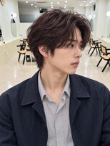 モト 船橋(moto)&nbsp;韓国アイドルメンズ長めソフトウルフ艶髪ワインブラウン船橋