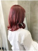 暖色　レッドカラー　赤髪　ピンク　ピンクカラー　ミディアム
