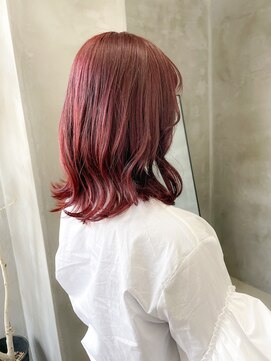テトヘアー(teto hair) 暖色　レッドカラー　赤髪　ピンク　ピンクカラー　ミディアム