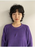 センターパートウルフパーマ
