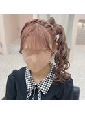 編みカチュ立体リボンサイドポニー