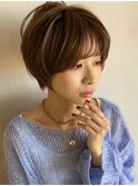 絶壁解消!!丸みショート×シースルーバング  20代30代40代