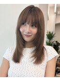 レイヤーロング韓国ヘアグレーベージュアッシュブラウン
