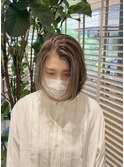 大人ボブ前髪なし白髪ぼかしハイライトプラチナブラウン