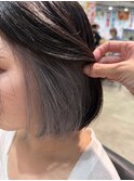 インナーカラー シルバー 切りっぱなし ボブ アンブレラカラー