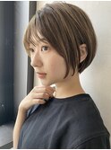 大人可愛いショートボブ20代30代40代丸みシースルーショート銀座