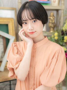 カバーヘア イヴ 戸頭店(COVER HAIR EVE) グレイアッシュ黒髪小顔ミニボブ刈り上げ女子a戸頭20代30代40代