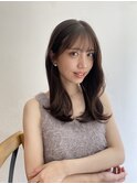 大人かわいい顔まわりレイヤーマロンベージュ小顔シースルー前髪