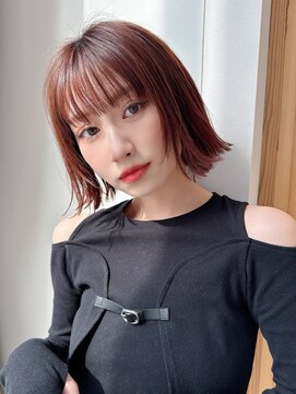 アフロート ディル(AFLOAT D'L) 顔周りぱっつんシースルー外ハネボブチェリーピンクブラウン
