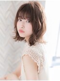 【ROMA】愛されくすみピンク/小顔斜めバング無造作カールロブ