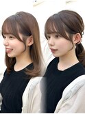 20代30代40代◎前髪パーマ韓国風巻きくすみベージュお団子ヘア