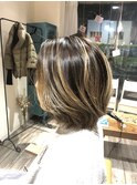 バレイヤージュハイライト×ボブ