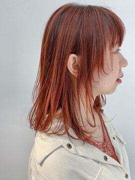 テトヘアー(teto hair) long (オレンジ、グラデーションカラー、顔まわりウルフ)