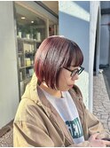 ブリーチなしチェリーレッド×ぷつっとボブ「渋谷/髪質改善TR」