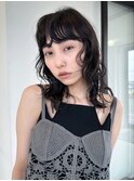 ミディアム　ウルフ　パーマ　黒髪　レイヤー