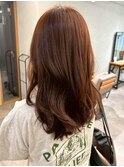 暖色カラーオレンジブラウン＊ゆる巻きセミロング透明感カラー