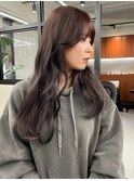 ダブルカラーチェリーレッドピンクブラウン韓国レイヤーロング