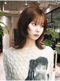 前髪カットくびれミディ顔周りレイヤーココアベージュ_F1257